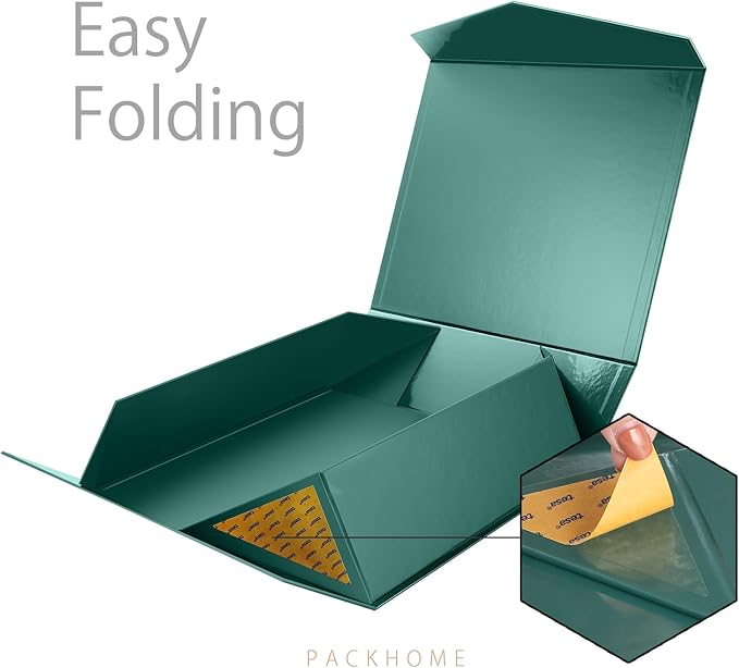 PACKHOME 17x14.5x5.5 Inches, 3 Extra Large Gift Boxes with Lids, Magnetic Closure Boxes for Clothes and Large Gifts (Glossy Green)