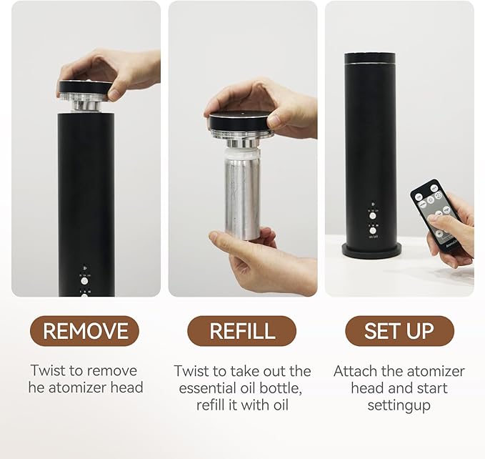 Waterless Diffuser Bluetooth Oil Diffuser Corded Essential Oil Diffuser for Home,Office,Hotel - Scent Diffuser Kit with 300ml Fragrance Included,Remote Controlled,Black