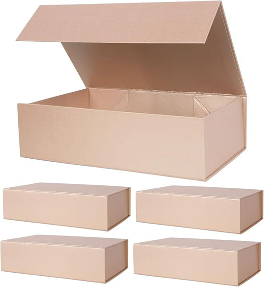 Aimyoo Gold Magnetic Gift Boxes with Lids 10.5x7x3 in, Medium Bridesmaid Groomsman Proposal Box, Rectangle Collapsible Box for Present Graduation Birthday Storage 5 Pack