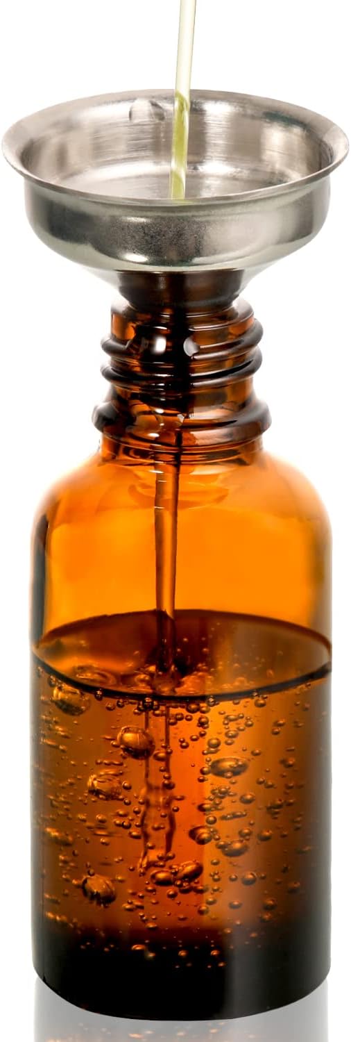 24 Pcs, 2 oz Dark Amber Dropper Bottles with 6 Small Funnels & 1 Long Glass Labels - 60ml Tincture Bottles w/ Eye Dropper for Essential Oils, Perfume, Hair Oil, Liquids - Leak Proof Travel Bottles