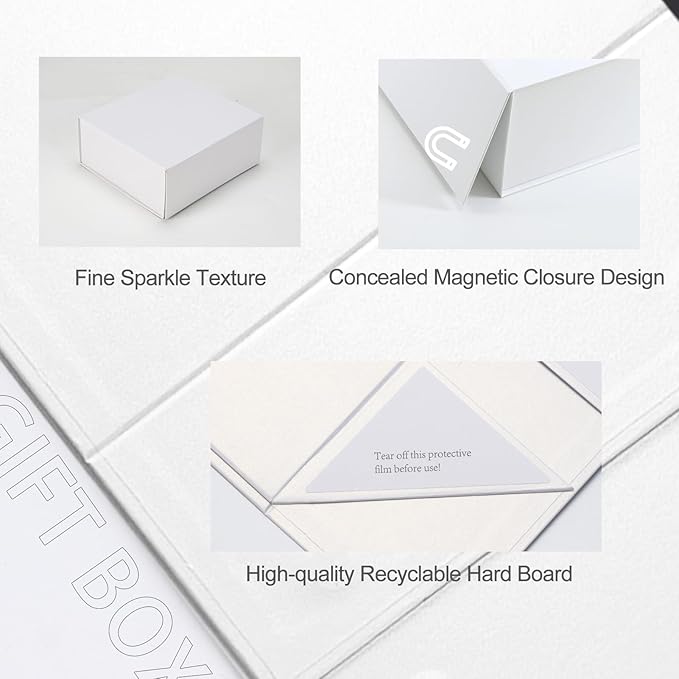 Ditwis 4 Pack 7.8x7x3.1 Inches Gift Boxes with Magnetic Closure Lids, White Magnetic Box for Wedding, Groomsmen Bridesmaid Proposal, Birthdays, Mother's Day