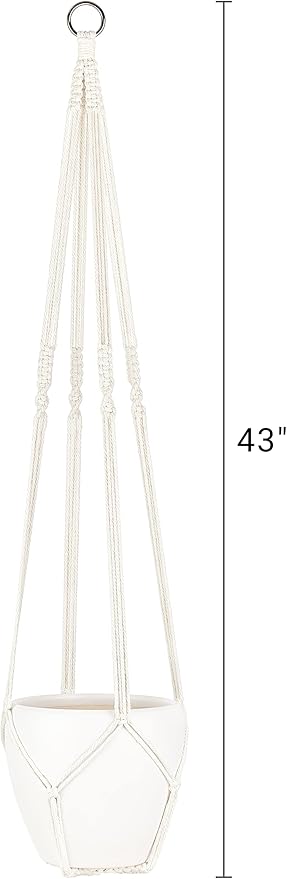 Dahey Macrame Plant Hanger Indoor Outdoor Hanging Planter Basket Large for up to 12" Pot Handmade Woven Cotton Rope Flower Pots Holder for Boho Home Decor, 43 Inch, Set of 2, Ivory