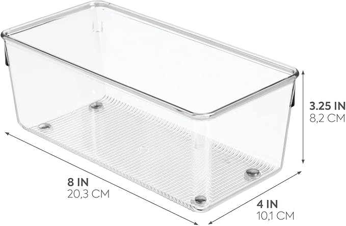iDesign Linus Plastic Kitchen Drawer Organizer for Silverware, Spatulas, Cutlery, Gadgets, Office Supplies, Cosmetics, 4" x 8" x 3" - Clear