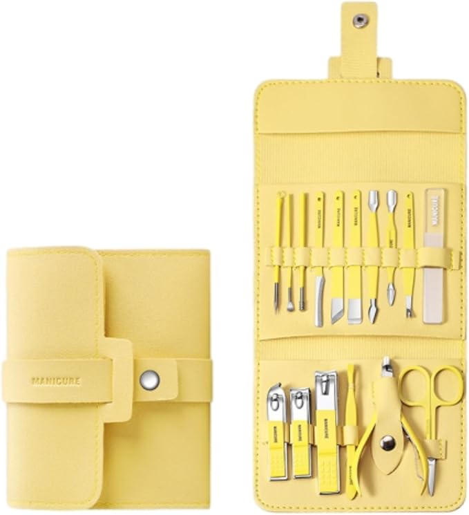 Portable Nail Clipper Set 12/16PCS, Nail Clippers and Beauty Tool Portable Set Manicure Set 12 in 1, Set Nail Clippers Professional Personal Care Tool Kit, Professional Manicure (16pcYellow)