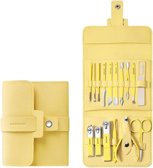 Portable Nail Clipper Set 12/16PCS, Nail Clippers and Beauty Tool Portable Set Manicure Set 12 in 1, Set Nail Clippers Professional Personal Care Tool Kit, Professional Manicure (16pcYellow)
