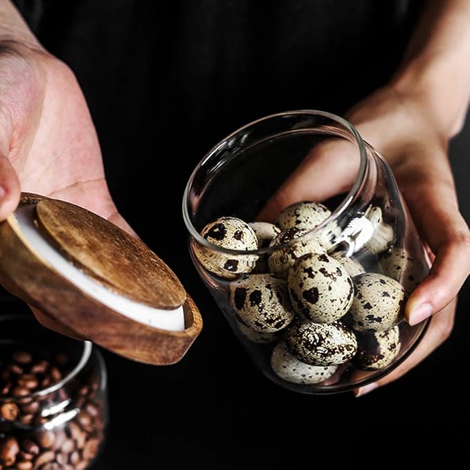 SAIOOL Set of 5 Kitchen Canisters,Thick, Stackable, Natural Style,Cookie, Rice and Spice Jars - Sugar or Flour Container - Big and Small Airtight Food Jar for Pantry