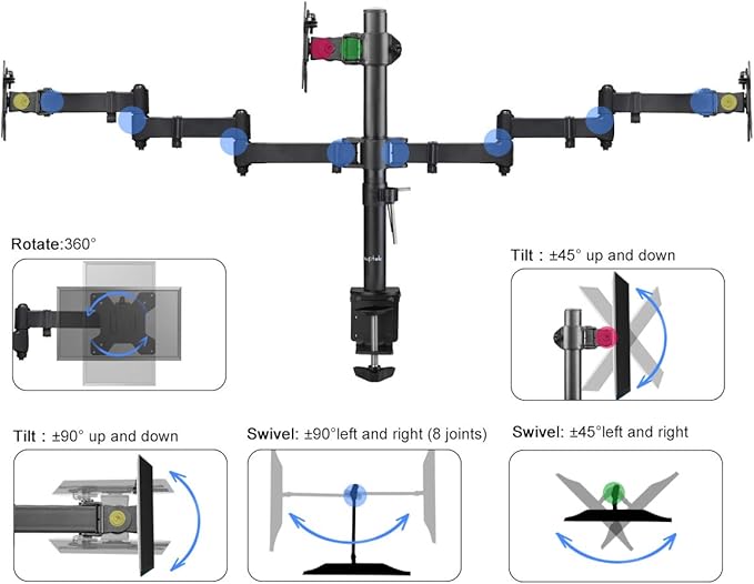 Suptek Triple LED LCD Monitor Desk Mount Heavy Duty Fully Adjustable Stand for 3 / Three Screens up to 27 inch (MD6463)
