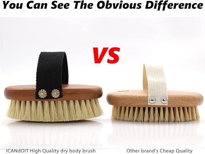 ICANdOIT Dry Brushing Body Brush-Stiff Sisal Bristles Dry Skin Brush,Exfoliating Massage Brush for Cellulite and Lymphatic,Improve Circulation,Stop Ingrown Hairs,Reduce Acne,Soften Skin