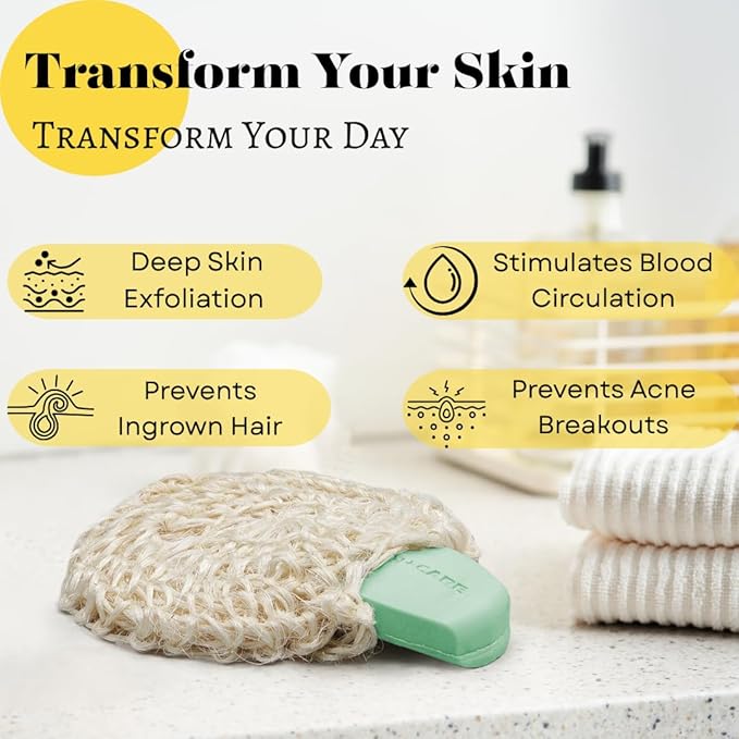 Natural Loofah Body Scrubber – Exfoliating Loofah Sponge, Handwoven Sisal Agave with Soap Pouch, Eco-Friendly Arabic - Turkish Bath Washcloth for Women & Men (2-Pack)