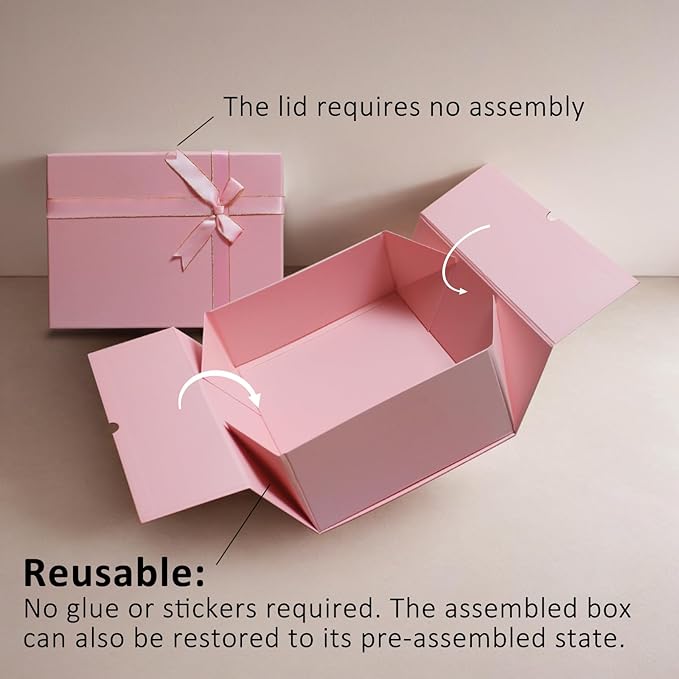 Pink Gift Box, 13"x10"x5" Large Gift Boxes, 2 Pack Foldable Gift Boxes with Lids for Presents, Versatile Empty Gift Box for Birthday, Anniversaries, Weddings, Any Occasion