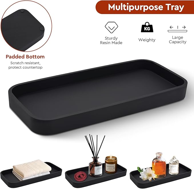 Bathroom Accessories Set,4 Pcs Amber Glass Bathroom Accessories Sets-Lotion Soap Dispenser,Toothbrush Holder,Qtip Holder Dispenser & Resin Vanity Tray,Countertop Vanity Organizer,Amber