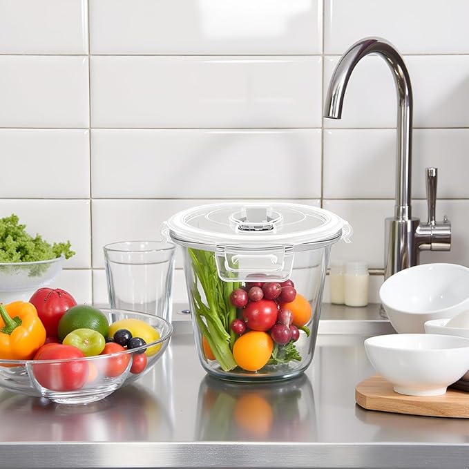 3-Cup Round Glass Meal Prep Containers with Lids,24oz Glass Food Storage Containers with Spoons, Heat-Resistant BPA-Free for Soup, Leftover, Oven, Dishwasher, Fridge, Freezer Safe (2 Pack)