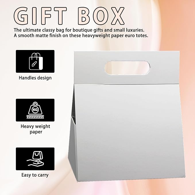 9X6X4.3inch Portable Premium Folding Gift Box with Handles - Reusable Elegant Storage Solution for Birthdays, Weddings, Corporate Events , Eco Friendly Compact Design (White)