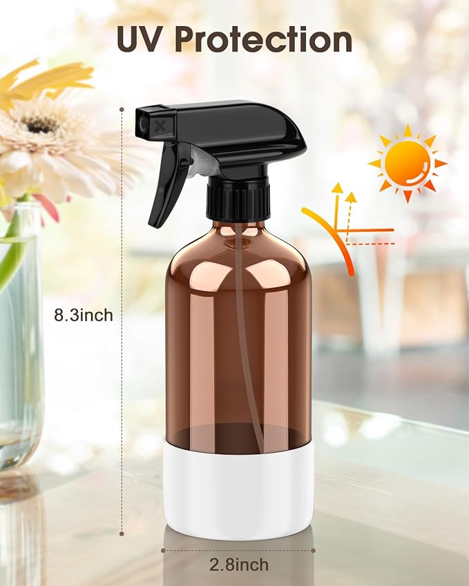 Glass Spray Bottle with Silicone Sleeve Protection, Amber Glass Spray Bottle Set for Window Cleaner Aromatherapy Facial Hydration Watering Flowers Hair Care 2 Pack/16 oz (White, 16 oz)