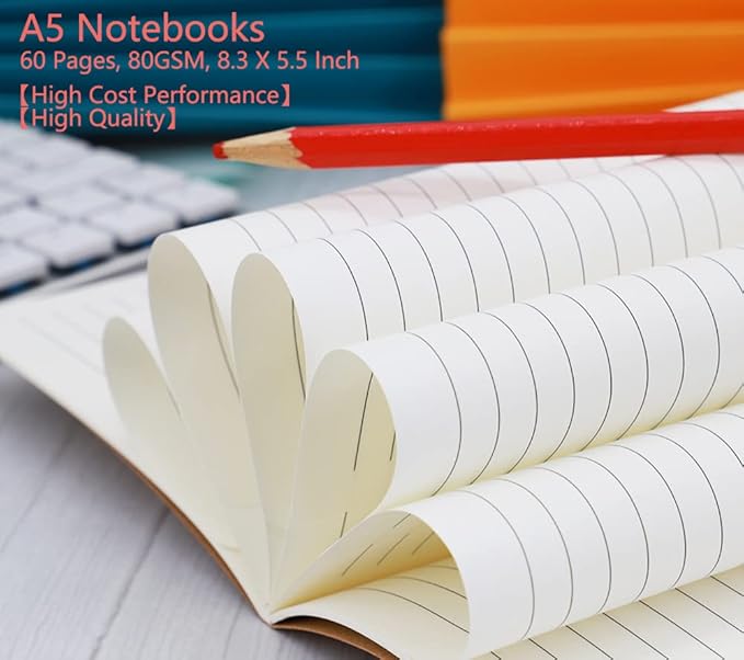 32 Pack Notebook Journals for Travelers, Students and Office, Writing Diary Subject Notebooks Planner with Thick Paper, 60 Pages, 30 Sheets, 8.3x5.5 inch, A5 Size, Travel Journal Set (Lined)