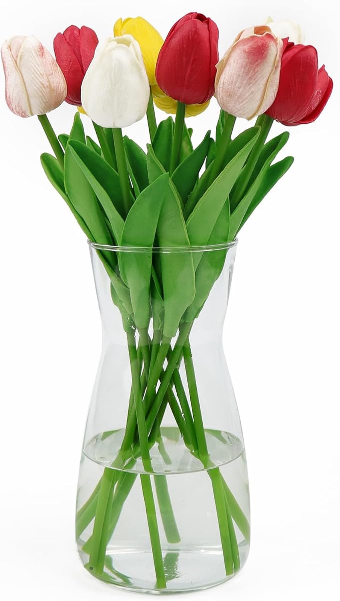 DARENYI Clear Glass Vase for Centerpieces, Home Decor, 8 inch Tall Large Opening Glass Flower Vase for Bouquet, Shelf, Centerpiece, Living Room, Office, Wedding or Gifts