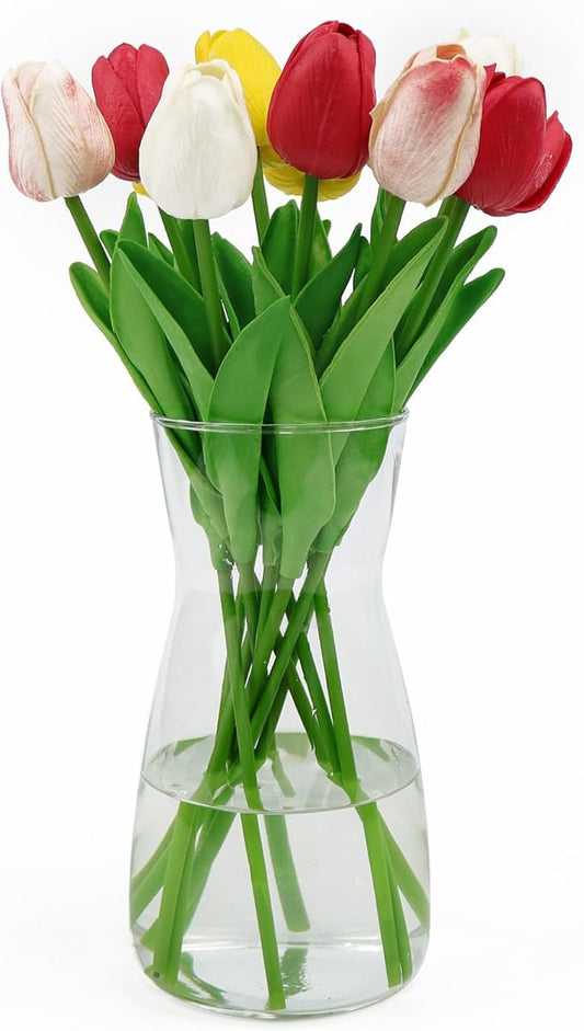 DARENYI Clear Glass Vase for Centerpieces, Home Decor, 8 inch Tall Large Opening Glass Flower Vase for Bouquet, Shelf, Centerpiece, Living Room, Office, Wedding or Gifts
