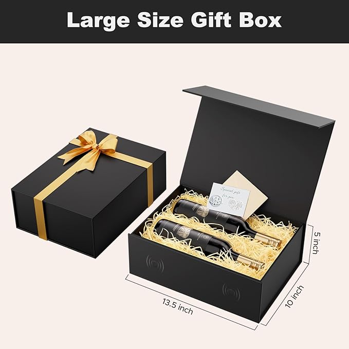 Large Black Gift Box with Lid: 2 Pack 13.5×10×5 Inches - Strong Magnetic Closure for Christmas Wedding Birthday Gifts – Perfect for Couples Friends Family