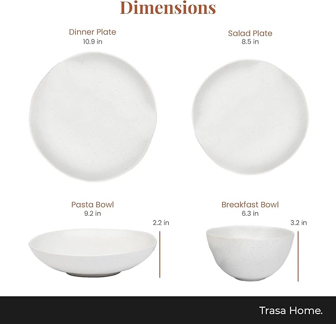 Trasa Home by Larder & Vine, Eco-Friendly High Fired Artisan Stoneware, Organic & Modern Dinnerware, 16 piece set, 4 place settings (Millstone)