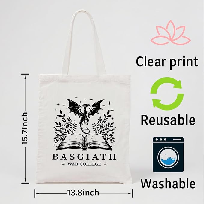 Funny Canvas Tote Bag, Basgiath War College Tote Bag, Casual Canvas Totes for Work Traveling, Reusable Grocery Shoulder Shopping Bags, Christmas Gifts for Friends and Family