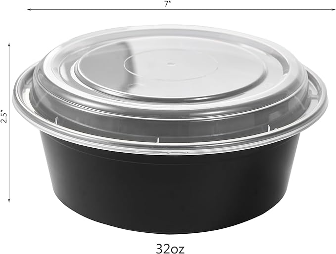 32 oz 50 ct Round Meal Prep Containers with Lids Plastic Food Storage Lunch Plan To Go Box Disposable Take Out Bowls BPA Free Durable Stackable Microwave Freezer Safe (Formerly FULING)