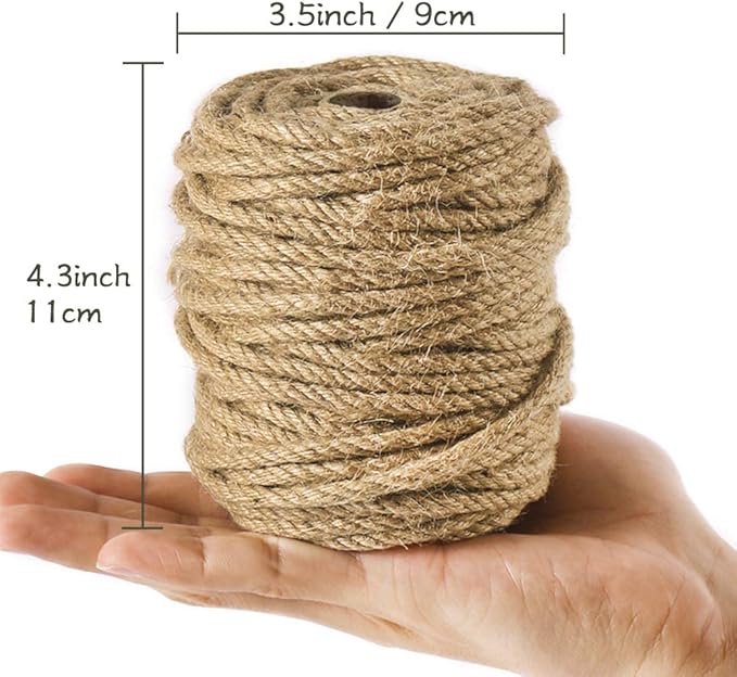 Tenn Well 5mm Jute Rope, 100 Feet 4Ply Twisted Heavy Duty and Thick Twine Rope for Gardening, Crafting, Bundling, Cat Scratching Post, Home Decor, Christmas Decorations