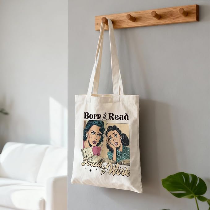 Funny Canvas Tote Bag, Born To Relax Forced To Work Tote Bags, Inspirational Canvas Totes for Work Traveling, Reusable Grocery Shoulder Shopping Bags, Christmas Gifts for Women Friends