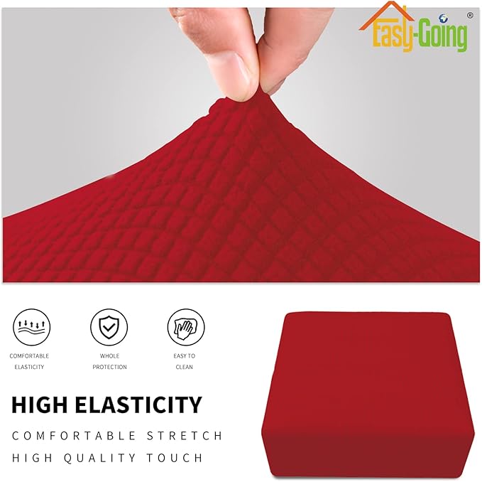 Easy-Going Stretch Square Ottoman Cover Folding Storage Stool Furniture Protector Soft slipcover with Elastic Bottom (30x30x15inch, Christmas Red)