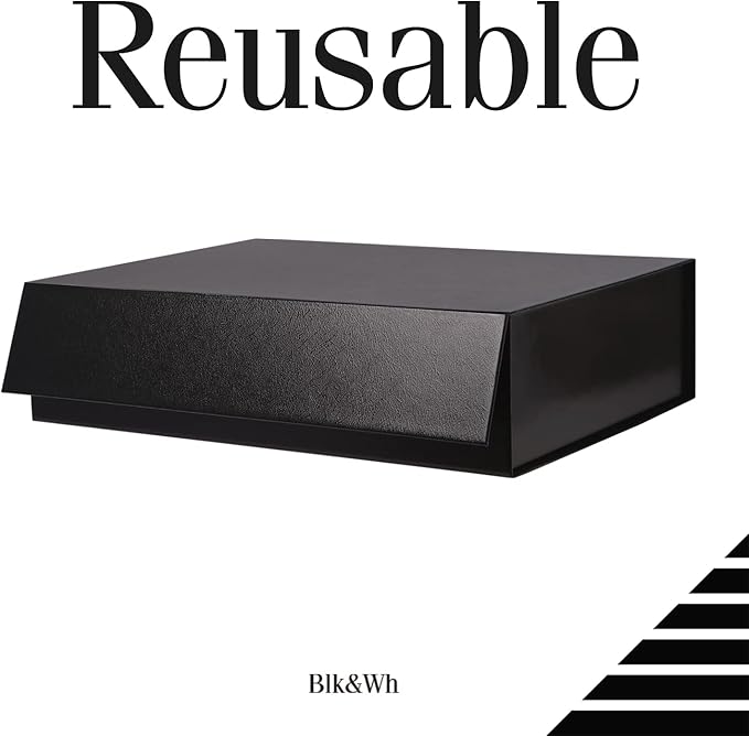 BLK&WH Large Gift Box - 13.5x10x3.5 Inches, Black Collapsible Box with Magnetic Lid