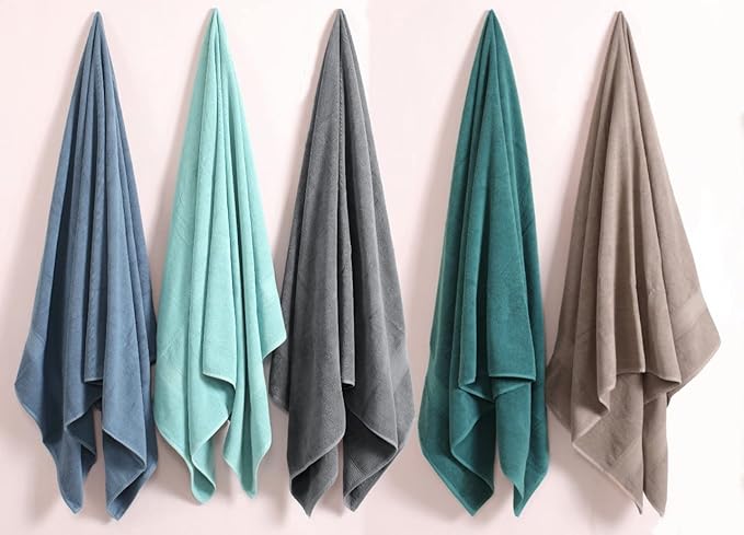 HILLFAIR 600 GSM- 40 x 80 Inches- 100% Cotton 2 Pc XXL Oversized Bath Towel Set- Soft Highly Absorbent Jumbo Bath Sheets Towels Sets- Quick Dry Oversized Bath Towel Sets for Hotel Spa Pool- Stone