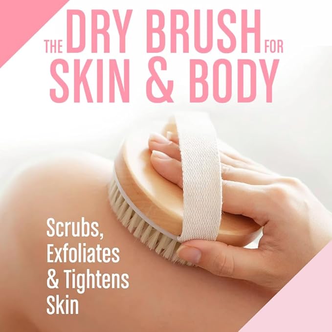 Dry Body Brush – Eco-Friendly Natural Bristles for Gentle Exfoliation, Skin Renewal, Improved Circulation & Lymphatic Support – Perfect Detox & Spa Self-Care Accessory (Tan)