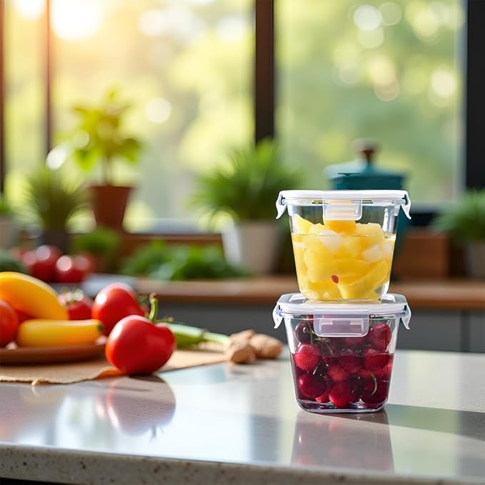 4 Cup Square Glass Food Storage Container with Lids, Square Glass Soup Container with Airtight Lids, 32 OZ Food Prep Bowls for Leftovers, Salad, Microwave、Fridge、Dishwasher Safe (4 Pack)