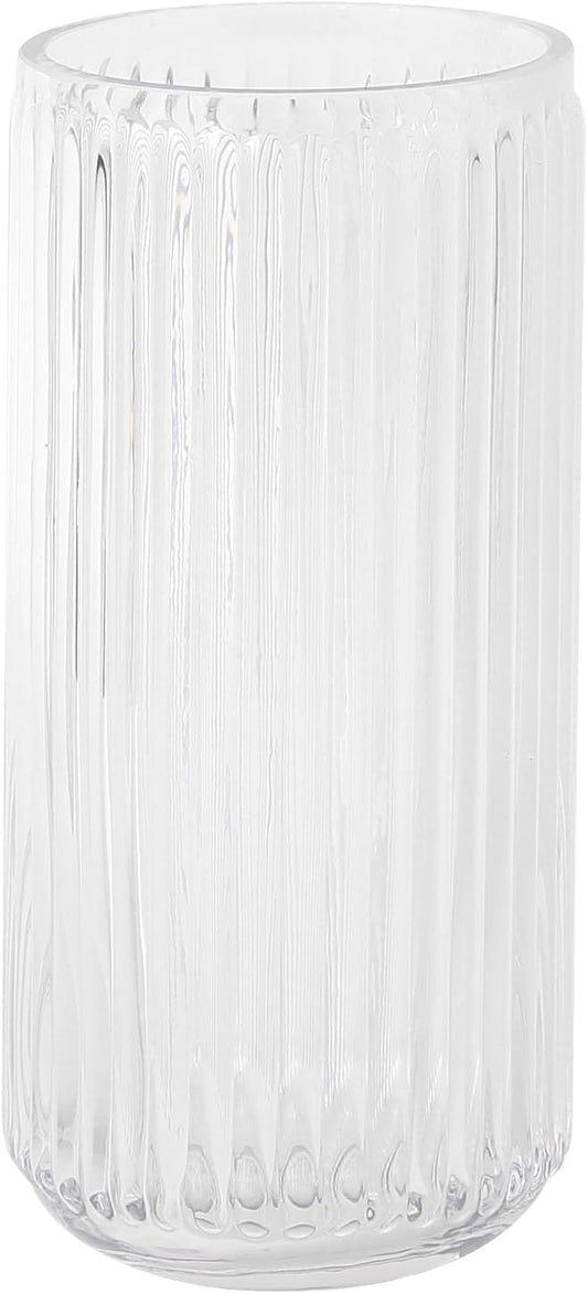 Ribbed Glass Vase,Flower Vase for Bouquet, Clear Glass Vases for Flowers, Modern Vases for Living Room, Bathroom, Dining Table, Office, Wedding, Centerpieces, 8 Inches