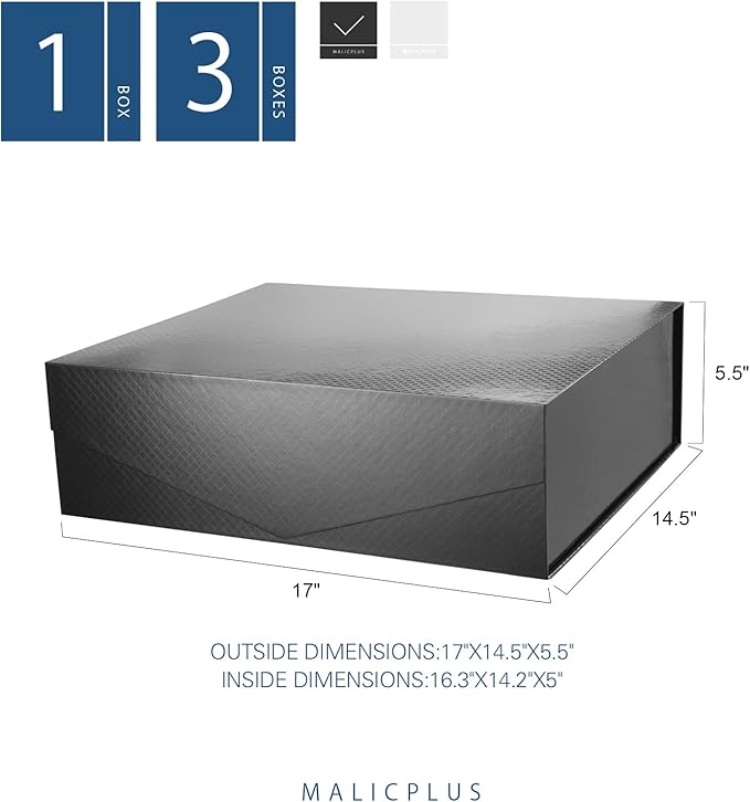 Extra Large Gift Box with Lids 16.3x14.2x5 Inches, Black Groomsman Proposal Boxes with Magnetic Closure for All Occasion (Lattice Texture)