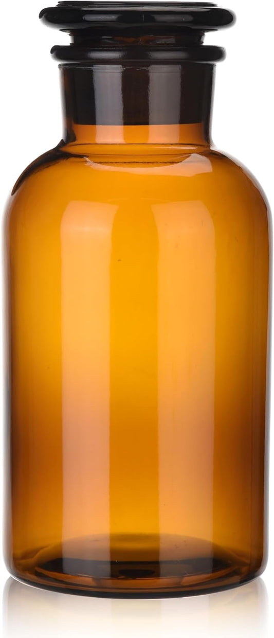 Lab Glass Reagent Bottle,Wide Mouth Glass Storage Bottle with Ground Stopper,Decorative Bottles/Vase (Amber, 1000ML)