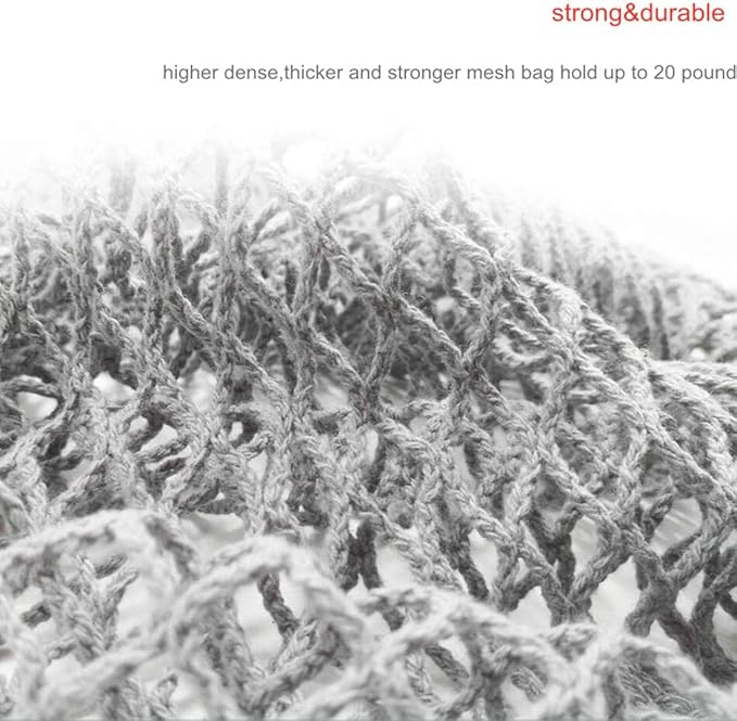 4 Pack Portable Reusable Grocery Bags Fruit and Vegetable Bag Washable Cotton Mesh String Organic Organizer Shopping Handbag Long Handle Net Tote (blue,Black,Beige,Orange)