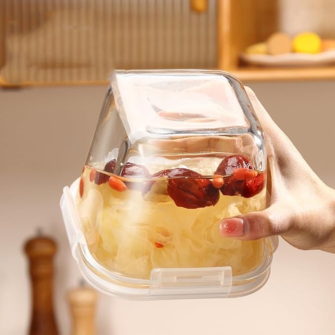 4 Cup Square Glass Food Storage Container with Lids, Square Glass Soup Container with Airtight Lids, 32 OZ Food Prep Bowls for Leftovers, Salad, Microwave、Fridge、Dishwasher Safe (2 Pack)