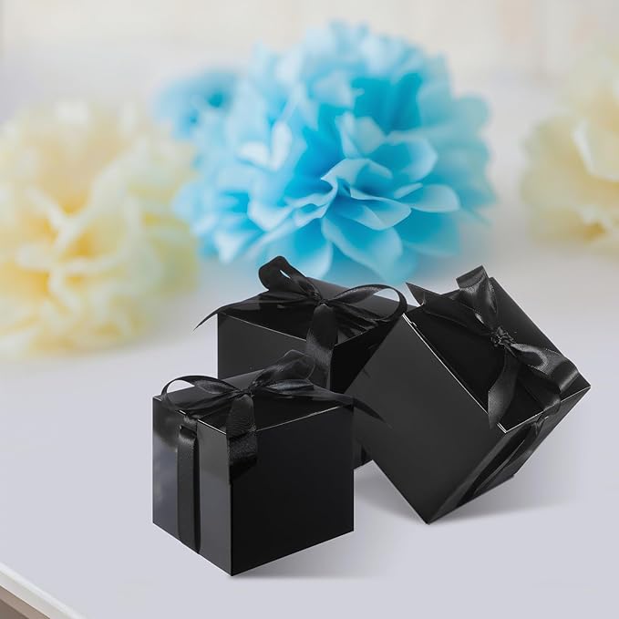 48 Pcs Christmas Gift Boxes with Ribbon Small Party Favor Boxes with Lids Mini Treat Candy Container for Wedding, Party, Birthday, Valentine's Day and More(Black,6 Inch)
