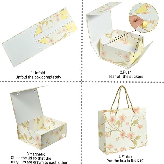 Luxury Gift Box with Magnetic Lid, Finished Size 9.8×7.9×4 In,Collapsible Rectangle Storage Box with Gift Bag for Wedding,Birthday, Party,Christmas,Valentine's Day