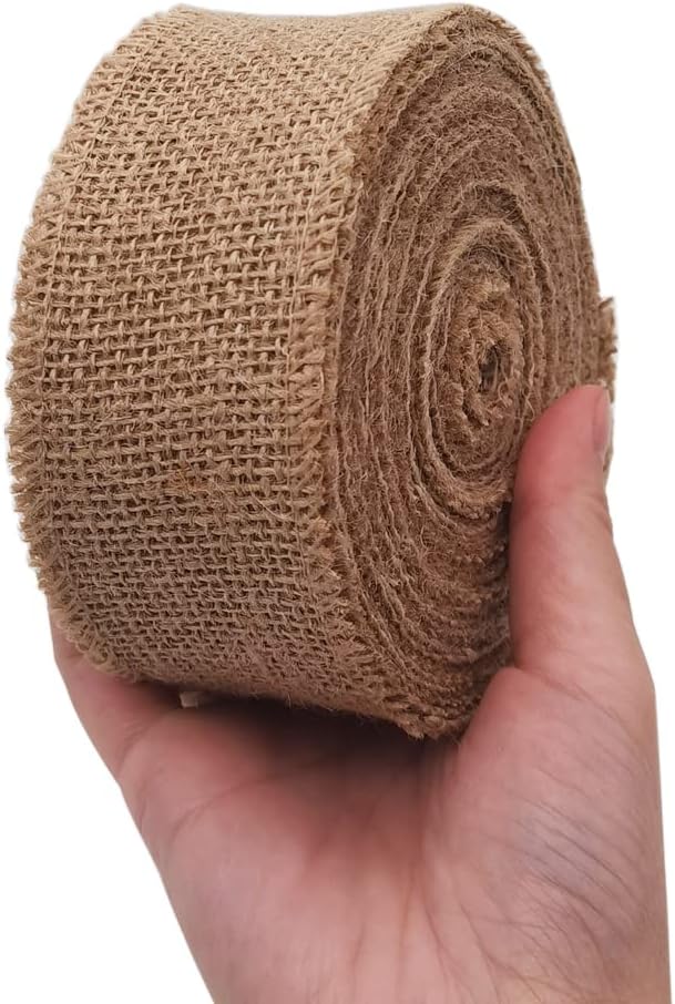 INSPIRELLE 2" Natural Burlap Fabric Roll 10 Yards Jute Ribbon for Gift Wrapping Craft Projects Wedding Decoration Home Decoration 5CM