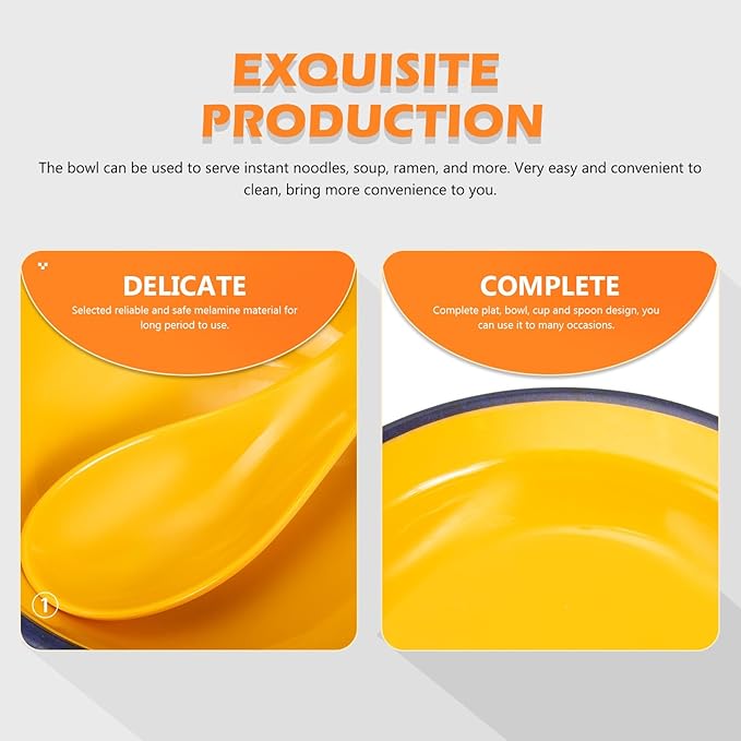 BESPORTBLE Melamine Dinnerware Set Yellow 4pcs Bowl Cup Plate Set Food Serving Containers Lightweight Unbreakable Tableware for Indoor Outdoor Dining