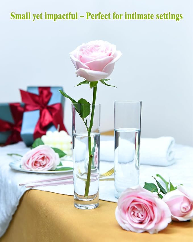 Glass Cylinder Vases for Centerpieces – Set of 16 Handmade Clear Flower Vase 7.48 Inches Tall,Wedding Table Decor for Single Rose Bud Vases,Small Vases Home Decor,Floreros,1 Brush