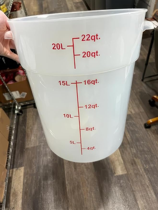 22 Qt Commercial Food Storage Container with Lid Set - Round Translucent Polypropylene with Red Graduations, NSF Listed, BPA-Free for Restaurant Kitchen Organization (2)