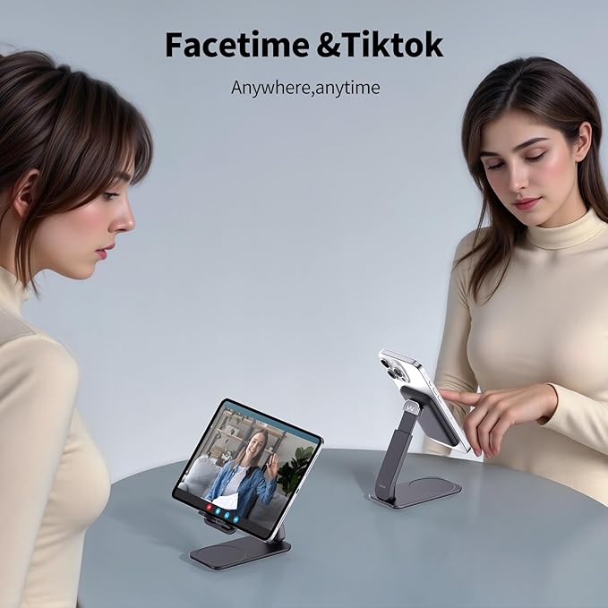 iWALK Magnetic Cell Phone Stand for Desk, Angle and Height Adjustable Mobile Phone Holder, Foldable Magnet Stand for iPhone 17 16 15 14 13 12 Pro Max and iPad, Cell Phone Holder for Samsung, Black