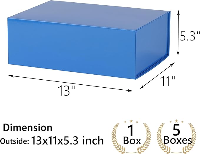 Blue Gift Box,13x11x5.3 Large Gift Boxes With Lids For Presents Includes Ribbon And Diy Printable Sticker Paper,Bridesmaid Proposal Box,Magnetic Gift Box For Birthday,Wedding,Graduation