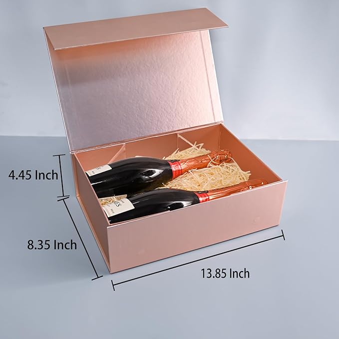 LIFELUM Gift Box for Presents 13.8'' x 8'' x 4.45'' Rose Gold Luxury Gift Box with Magnetic Lid Gift Boxes Contains Card, Ribbon, Shredded Paper Filler Gifts for Women (1Pcs)