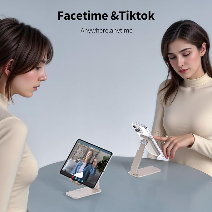 iWALK Magnetic Cell Phone Stand for Desk, Angle and Height Adjustable Mobile Phone Holder, Foldable Magnet Stand for iPhone 17 16 15 14 13 12 Pro Max and iPad, Cell Phone Holder, Light Brown