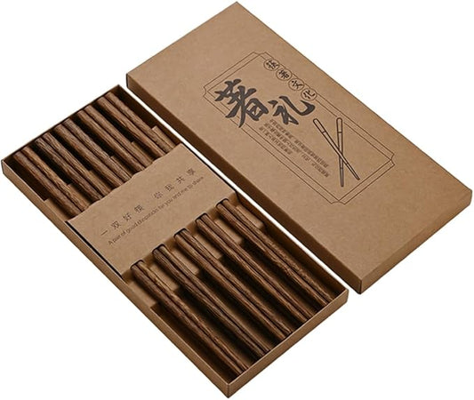 Honglejia Traditional Chinese Chopsticks Gift Set, Reusable Chinese Wooden Chopsticks Dishwasher Safe, Natural Wood, 10 Pair Gift Box (Wenge Wood, standard)