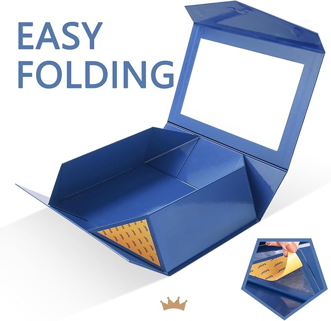 PACKQUEEN 5 Large Blue Easter Gift Boxes with Windows, 13.5x9x4.1 Inches Clear Gift Boxes for Presents Contain Ribbons, Cards, Groomsmen Proposal Boxes, Boxes with Magnetic Lids (Glossy Blue)