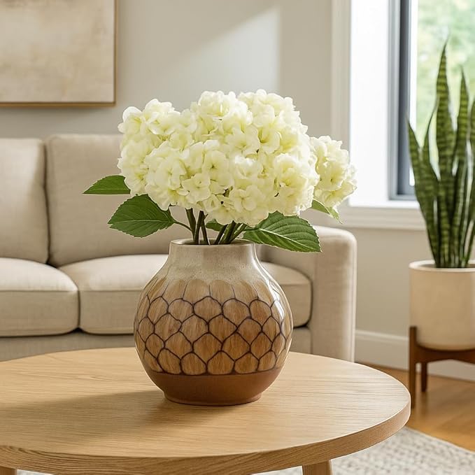 Ceramic Vase for Living Room Decor – Perfect for Modern Room and Home Decor – Stylish Flower Vase for Bedroom, House, Office, and Table Accent – Elegant Bookshelf Accessory – 8", Brown